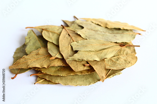 Dried laurel leaves. Close-up. Background.