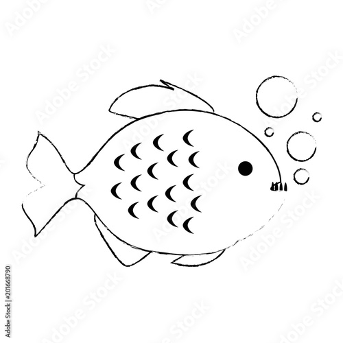cute ornamental fish with air bubbles vector illustration design