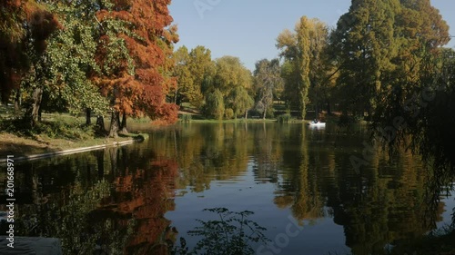 Wallpaper Mural  Pond water reflections in the park by autumn  footage - Daily scenery in Romanian city of Craiova video Torontodigital.ca