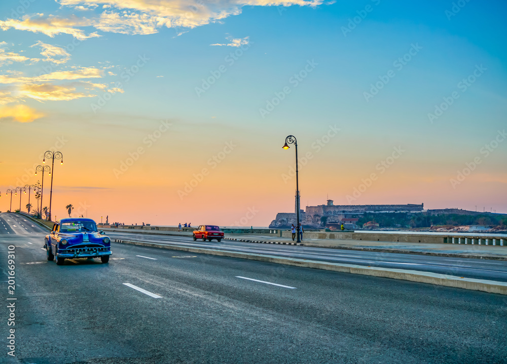 Vintage car at sunset