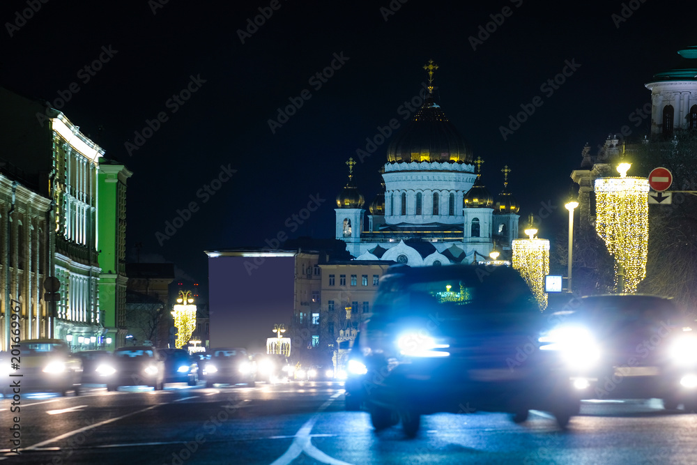 Obraz premium Moscow, Russia - March, 23, 2018: Landscape with the image of night Moscow
