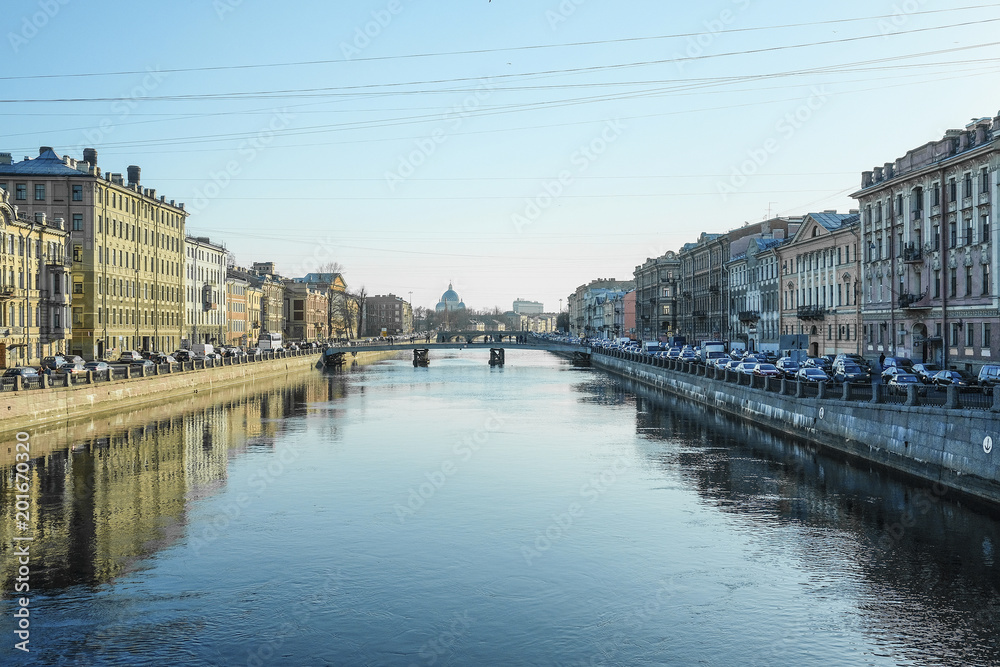St. Petersburg, Russia - April, 17, 2018: Fontanka embankment in St. Petersburg