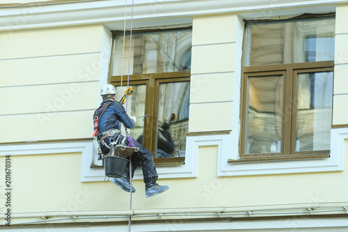 St. Petersburg, Russia - April, 15, 2018: Steeplejack works in St. Petersburg