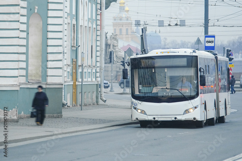 St. Petersburg, Russia - April, 17, 2018: bus on the street of St. Petersburg