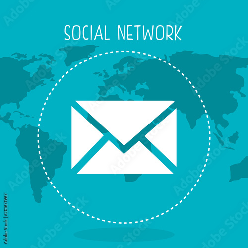 social network with planet and envelope vector illustration design