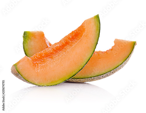 Ripe cantaloupe melon on white background