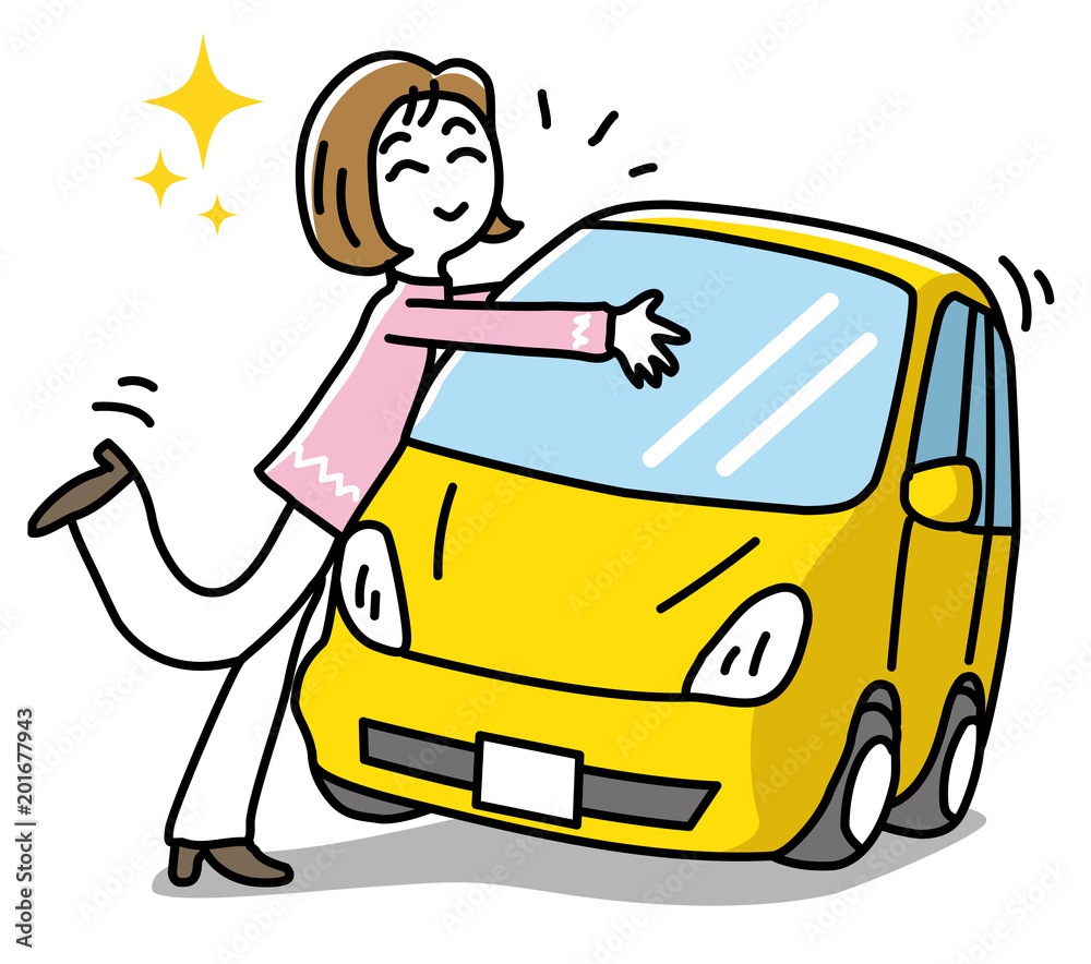 Naklejka premium 車に抱きつく女性