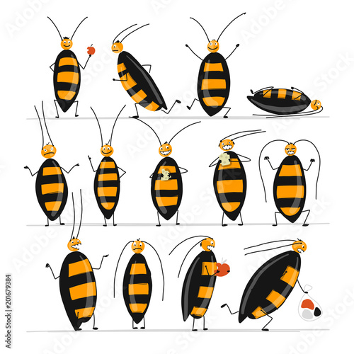 Funny cockroaches set for your design