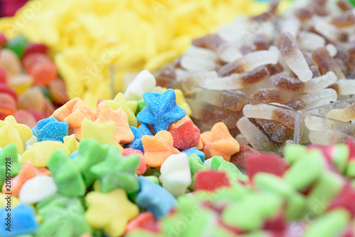 Assorted Candy colorful background.Copy space.Selective focus .