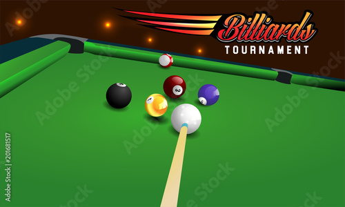 real vector billiard on table, view ball