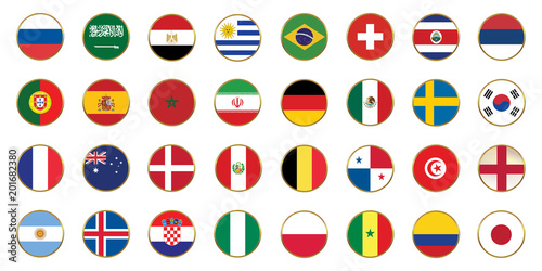 Flag of 32 countries football championship 2018 Russia