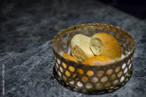 Dinner with bread on basket