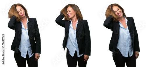 Middle age business woman confident and happy with a big natural smile laughing over white background