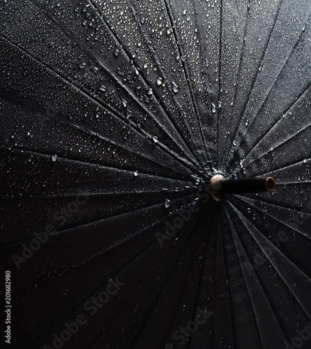 Umbrella in water drops close up