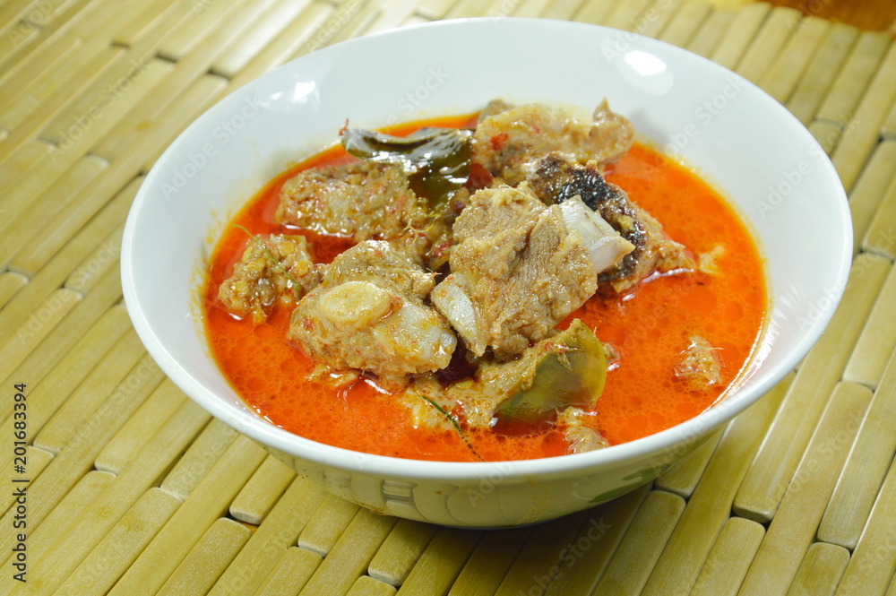 boiled pork rib with coconut milk curry on bowl