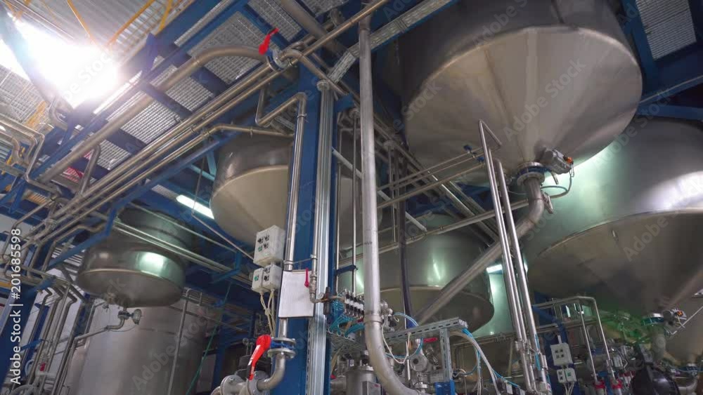 Manufacture of paint, paint mixing tanks, Shooting dolly slide camera motion.