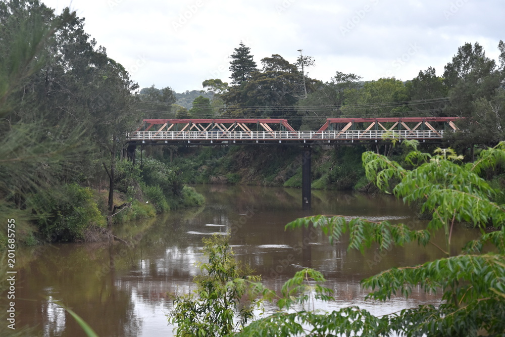 Fototapeta premium Colemans Bridge over Leycester Creek in Lismore is of State significance. It is a rare and representative example of a Dare truss road bridge completed in 1908 and survives in an excellent condition.