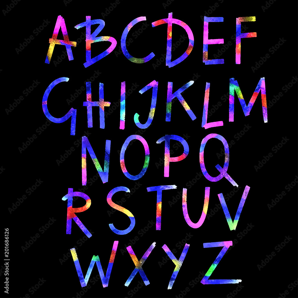 Hand drawn watercolor alphabet, font, letters