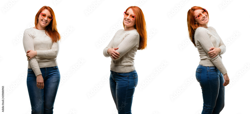 Young Beautiful redhead woman confident and happy with a big natural smile laughing, natural expression