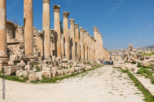 Colonnaded Street in Roman city of Gerasa near Jerash (Pompeii of the East. The city of 1000 columns). Northern Jordan
