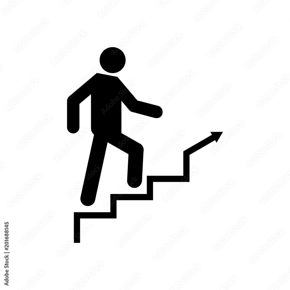 Man climbing stairs vector icon