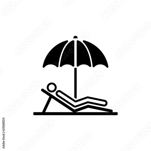 Person lying on a beach under an umbrella vector icon
