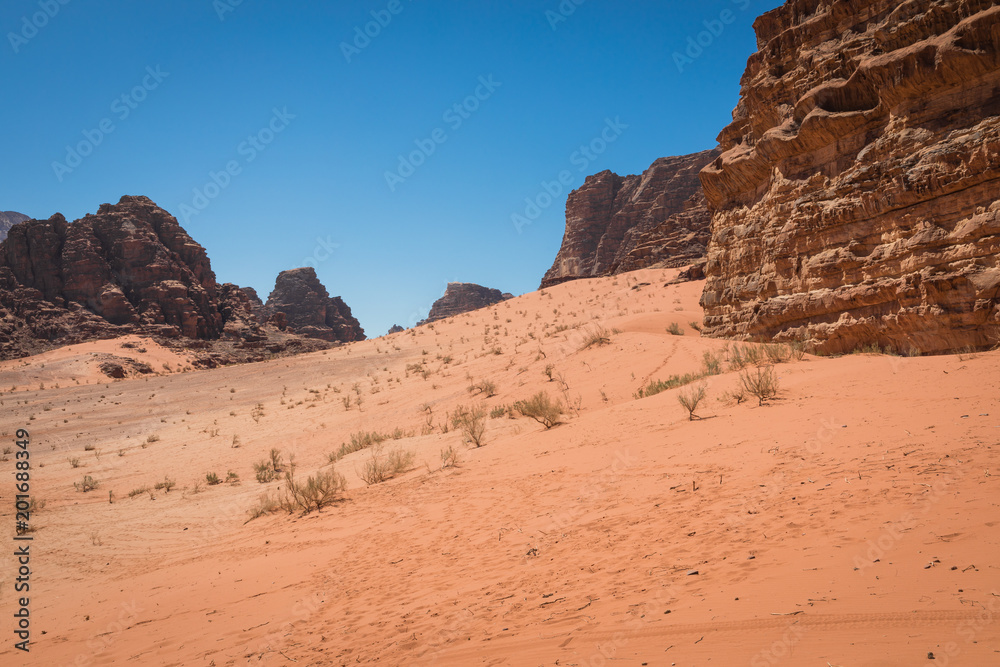 Panoramic view of the Wadi Rum desert, Jordan Panoramic view of the Wadi Rum desert, Jordan