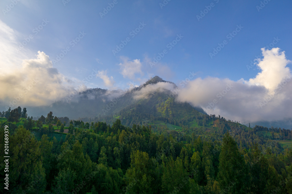 Fototapeta premium Scenic view of mountain range at Bromo Tengger Semeru National Park, East Java of Indonesia.