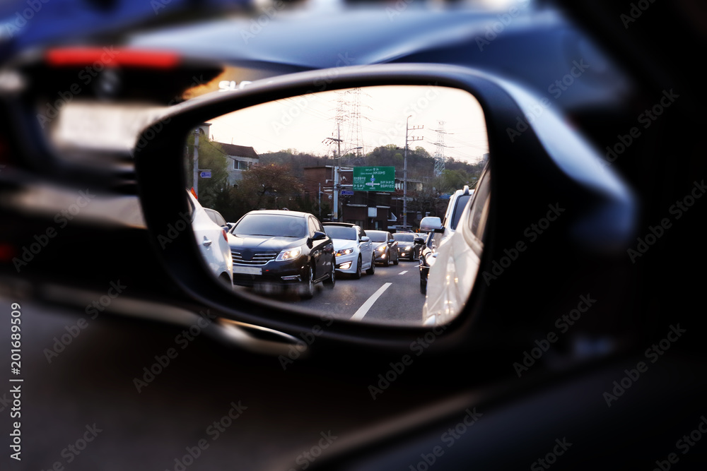 I'm coming home from work in the rear-view mirror.