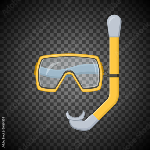 Mask and tube for diving isolated on transparent background. Snorkeling equipment. Vector illustration.