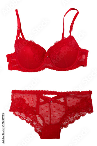 Set of red lace lingerie. Isolate on white