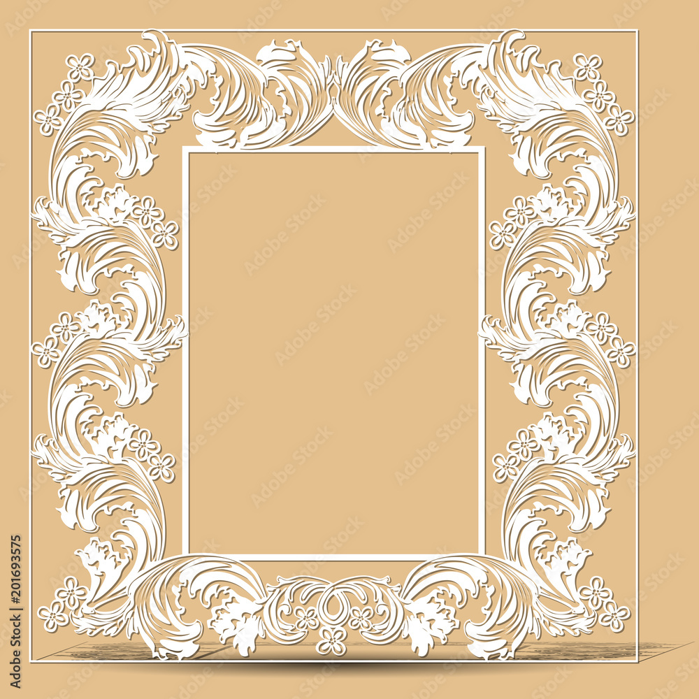 carved vintage frame made of paper photo with shadow