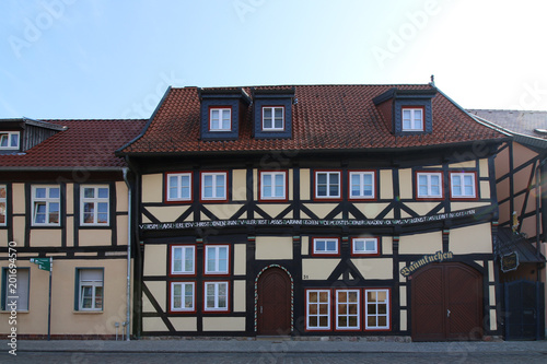 Salzwedel, Germany - April 20, 2018: View of an old half-timbered house in the Hanseatic city of Salzwedel, Germany. photo