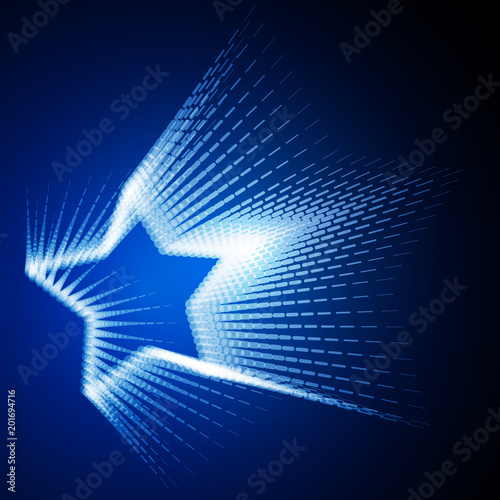 Abstract 3d star in flow lines on blue. Vector illustration. photo