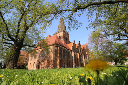 Salzwedel, Germany - April 20, 2018: View of St. Catherine's Church in the Hanseatic city of Salzwedel in Altmark, Germany. Her patron saint is Saint Catherine.