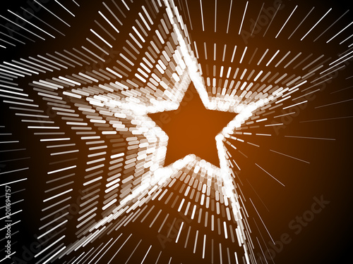 Abstract 3d tunnel from star and lines on orange. Vector illustration. photo