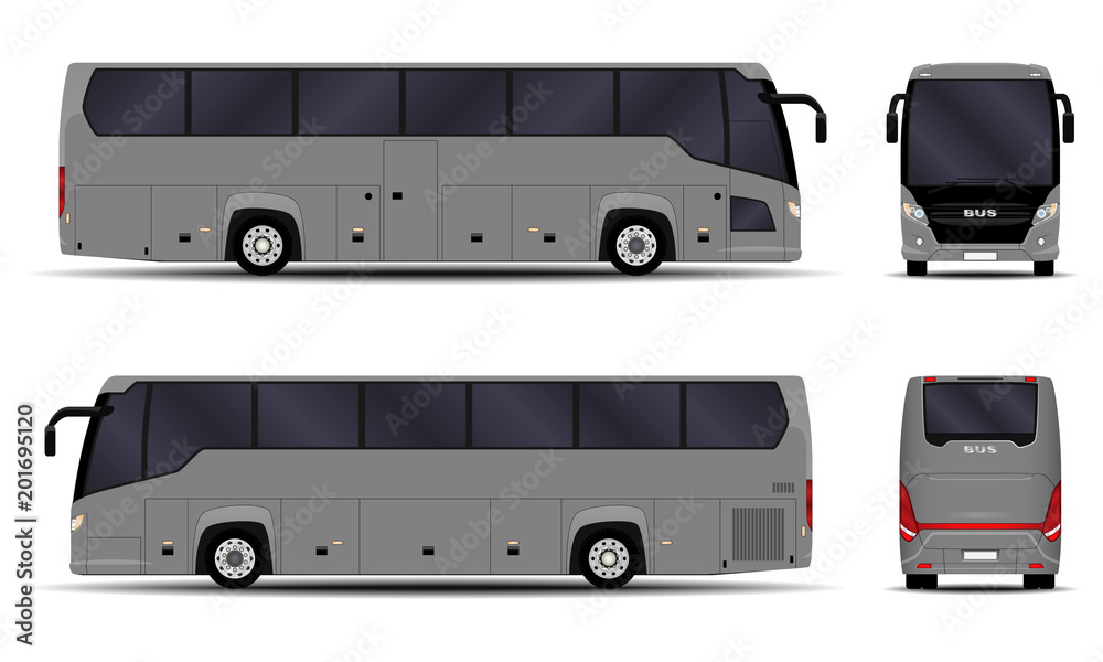 realistic bus. side view; front view; back view realistic bus. side view; front view; back view