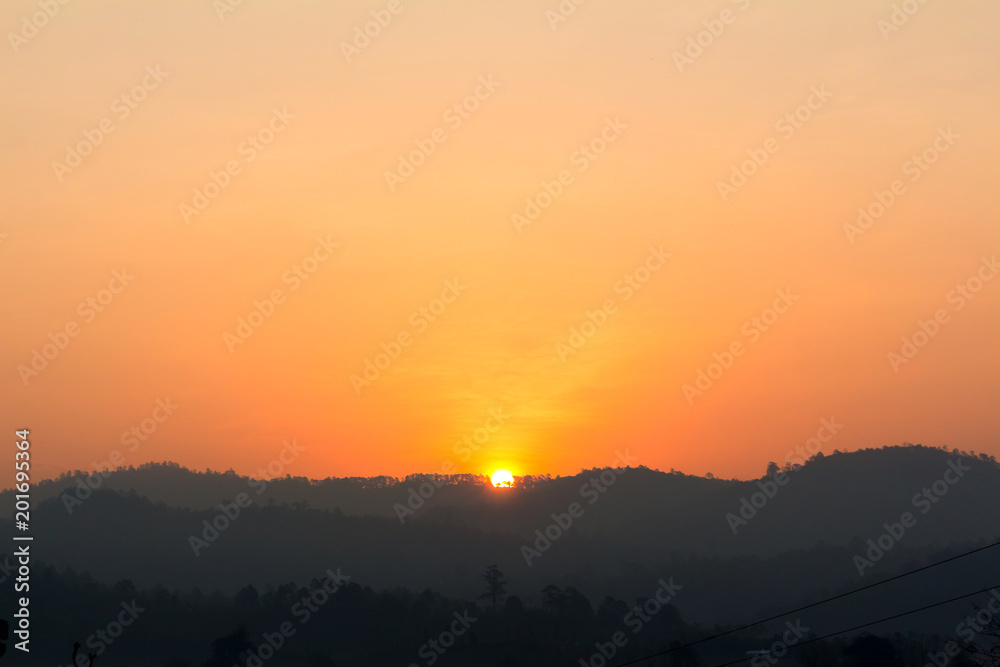 Orange sky line background at sunset or sunrise time