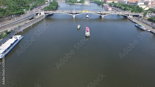 Aerial of Vltava River and Stefanik Bridge photo