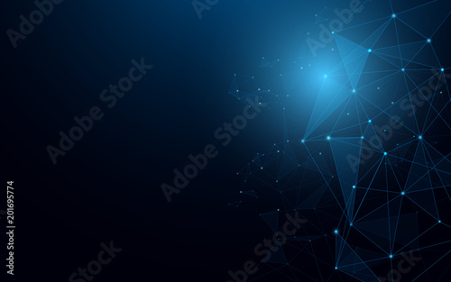 Abstract futuristic Molecules. Lines and technology connections concept on dark blue background