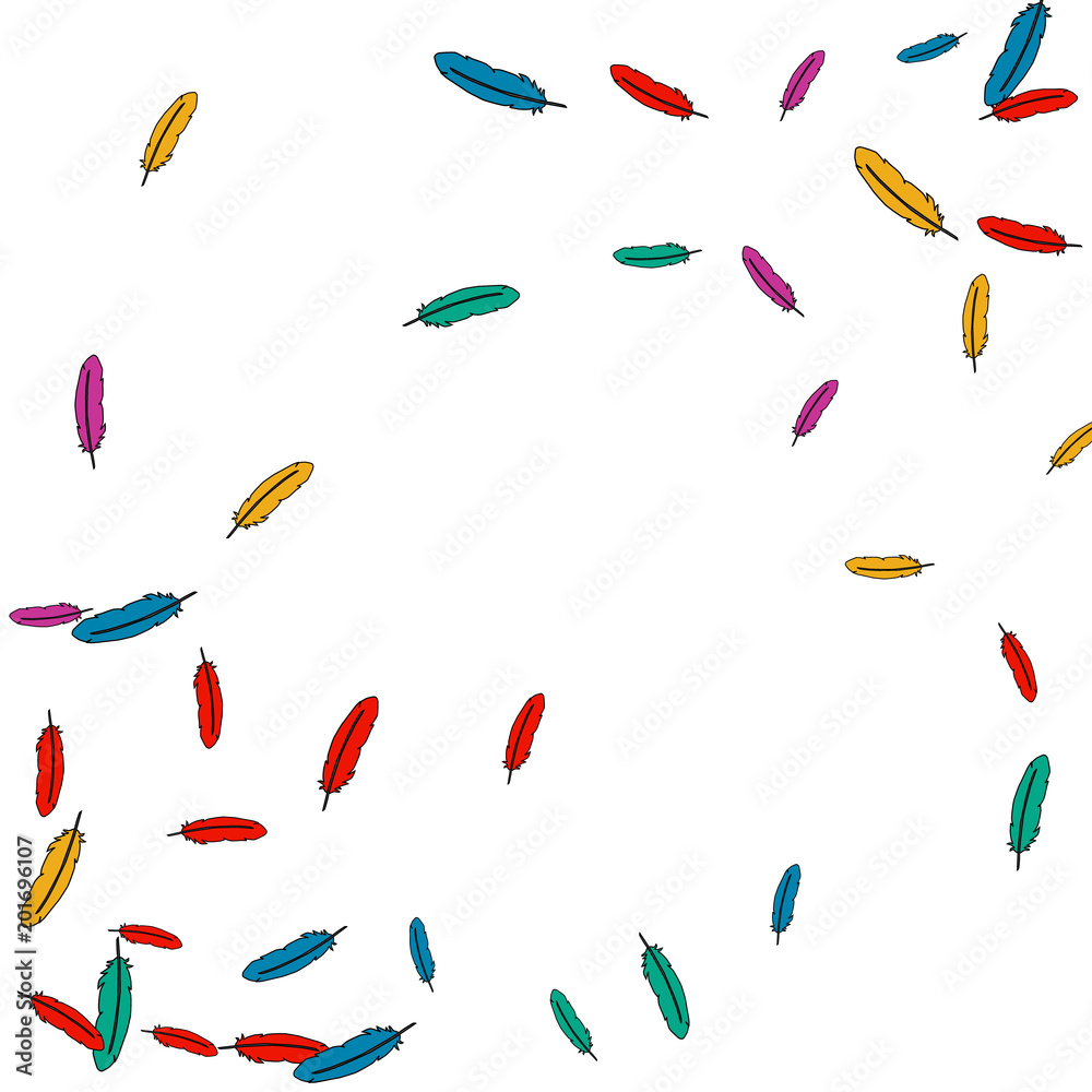 Colorful feathers. Prints of Colored feathers Design for Goods for Pets. Simple Pattern for Print, Logo or Poster. Vector Confetti Background.