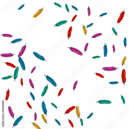 Colorful feathers. Prints of Colored feathers Design for Goods for Pets. Simple Pattern for Print, Logo or Poster. Vector Confetti Background.