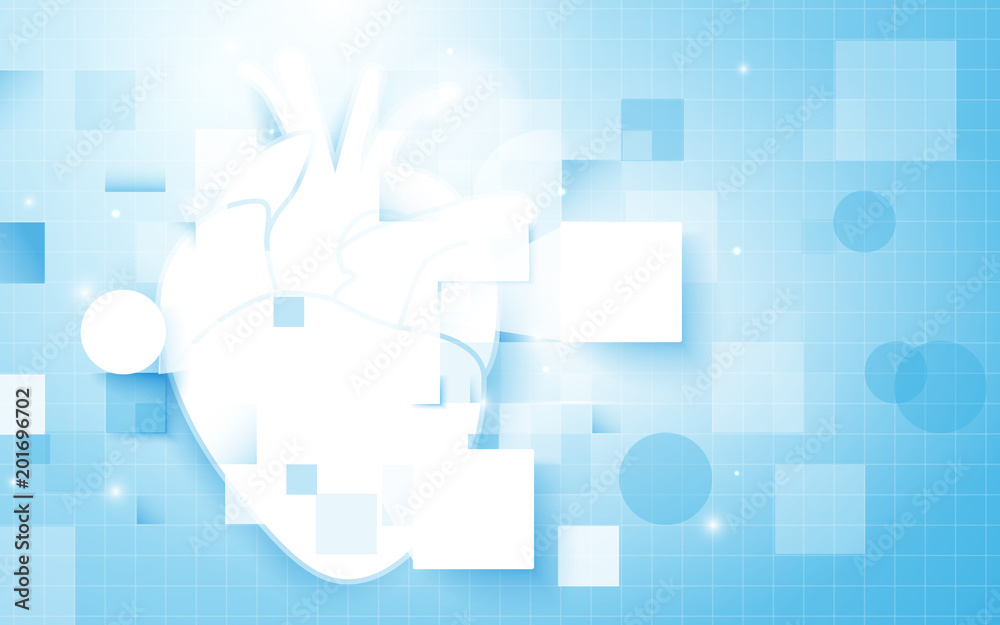 Heart and Abstract rectangles with science concept on soft blue background Heart and Abstract rectangles with science concept on soft blue background