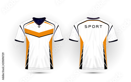 White, orange and black layout football sport t-shirt, kits, jersey, shirt  design template