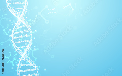 Wireframe DNA molecules structure mesh on soft blue background. Science and Technology concept