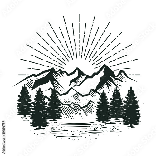 mountain and forest illustration
