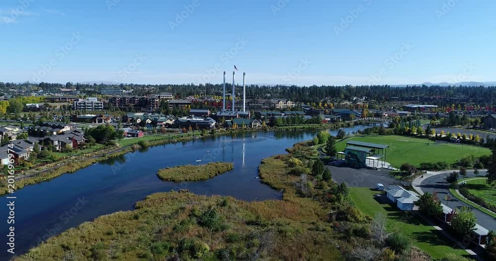 Aerial view of Old Mill and Deschutes river Stock Video | Adobe Stock