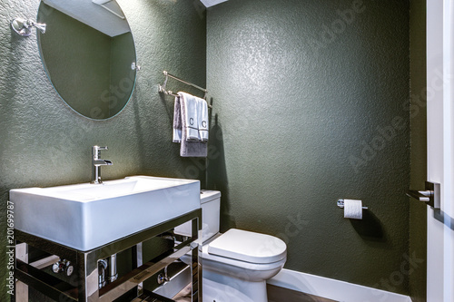 Photography Dark Gray powder room with chrome washstand