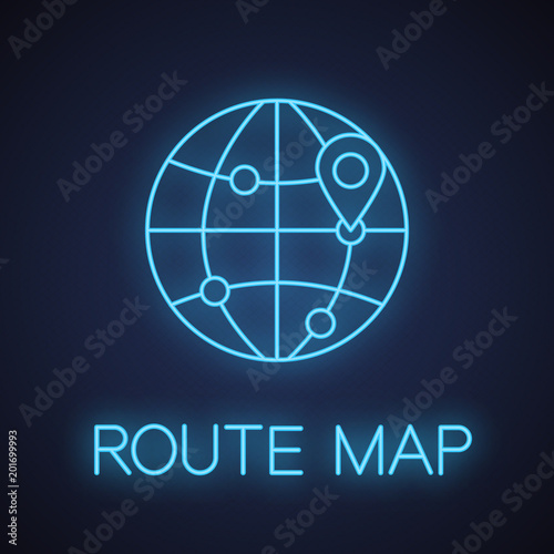 International route map neon light icon