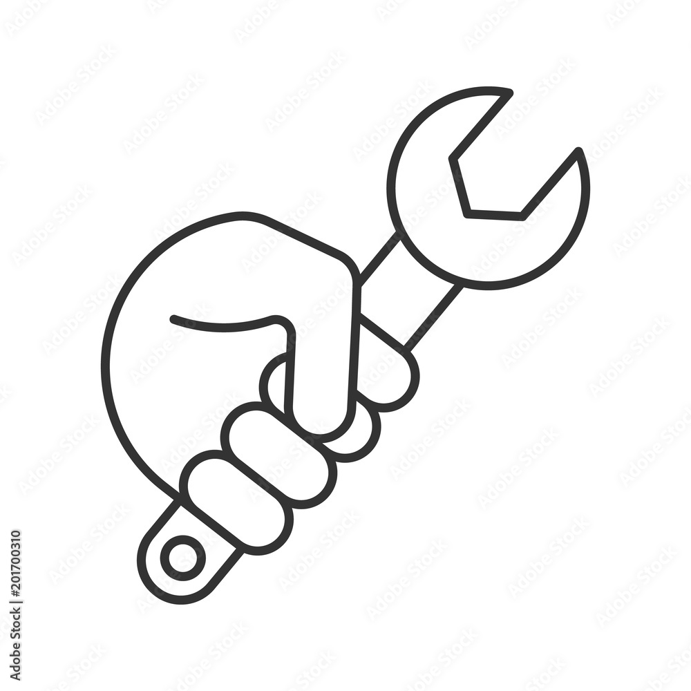 Hand holding wrench linear icon Hand holding wrench linear icon